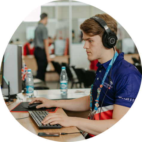 A WorldSkills UK Competitor sitting at a computer