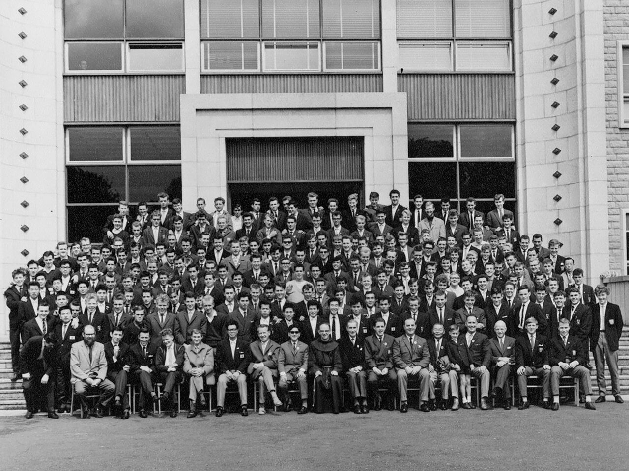 A group photograph of all the Competitors, Team Leaders with the Rector of Gormanstown College where the Competitors were accommodated.
