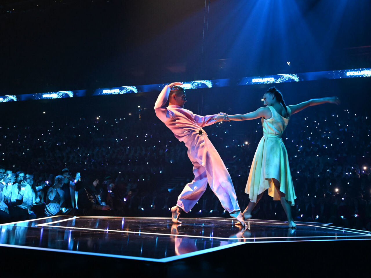 Dancers on stage at the Opening Ceremony in Lyon on 10 September.
