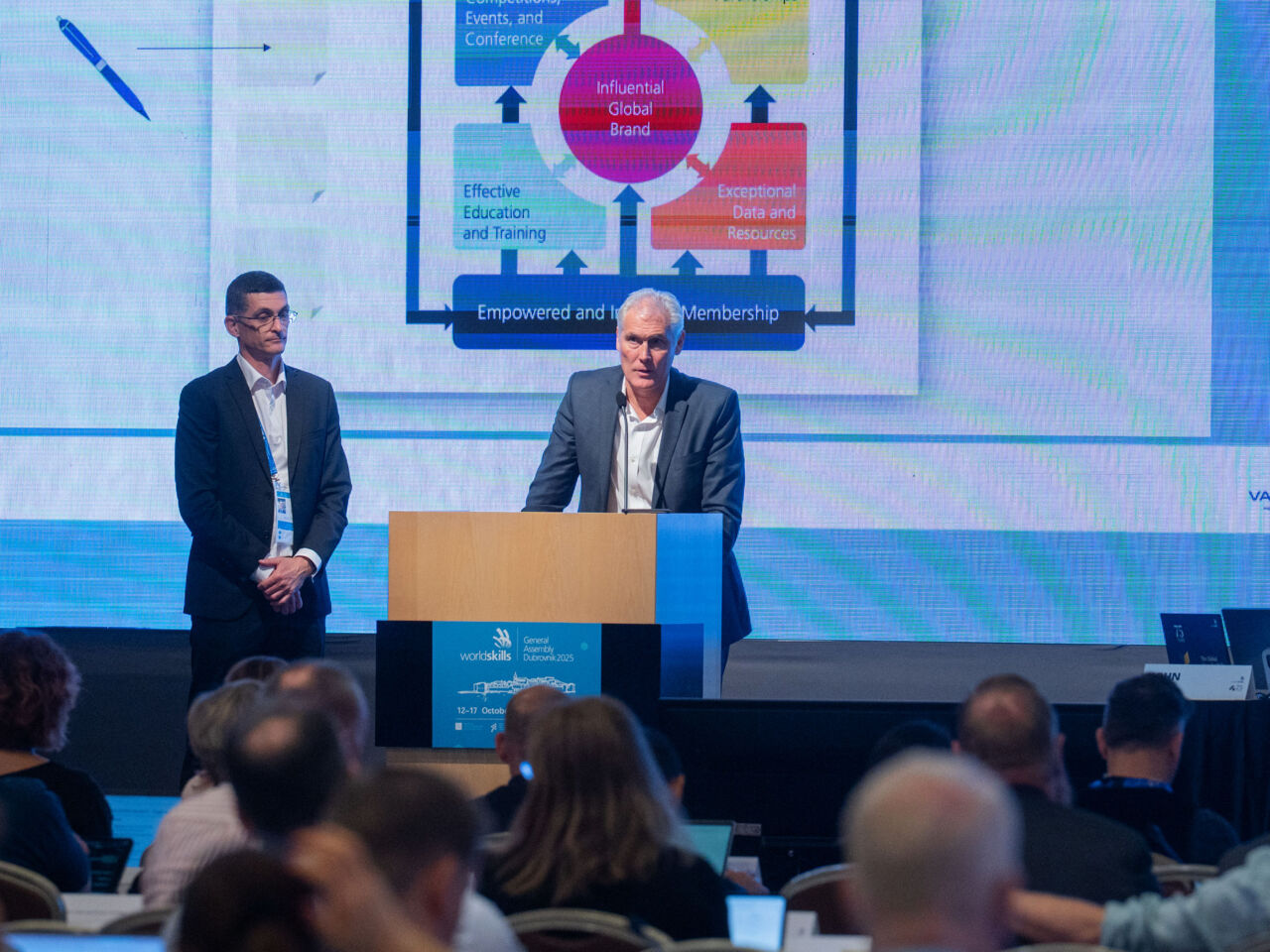 David Hoey, CEO, WorldSkills International on stage on day 3 of WorldSkills General Assembly 2025 in Dubrovnik, Croatia.
