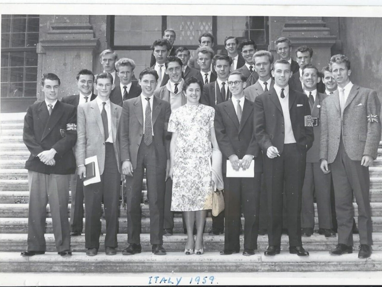 Group photo of Len Wilcox with other Competitors at the 8th International Vocational Training Competition, Modena 1959.
