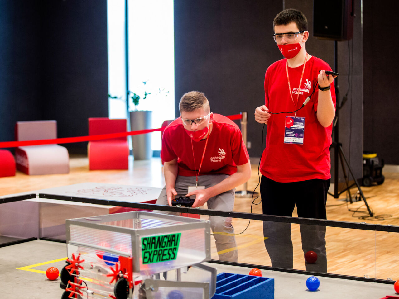Two mobile robotics competitors at the National Competition in Lublin 2021.
