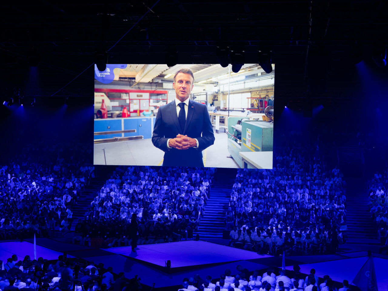 President of the French Republic Emmanuel Macron addressing the Closing Ceremony via a video.
