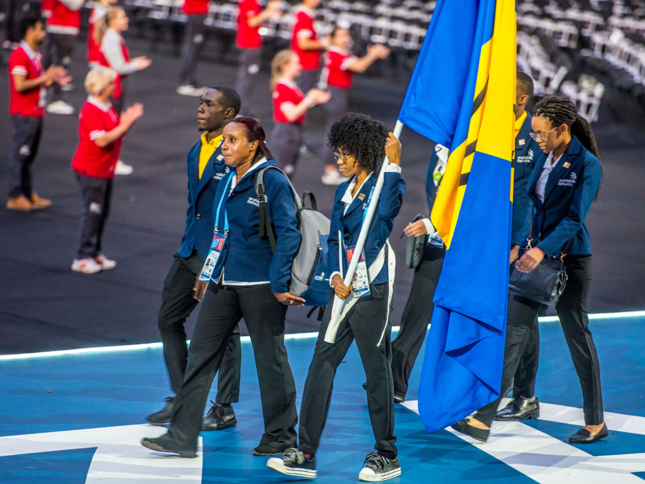 Shae White with her fellow competitors in the Barbados team at the Opening Ceremony of WorldSkills Kazan 2019.
