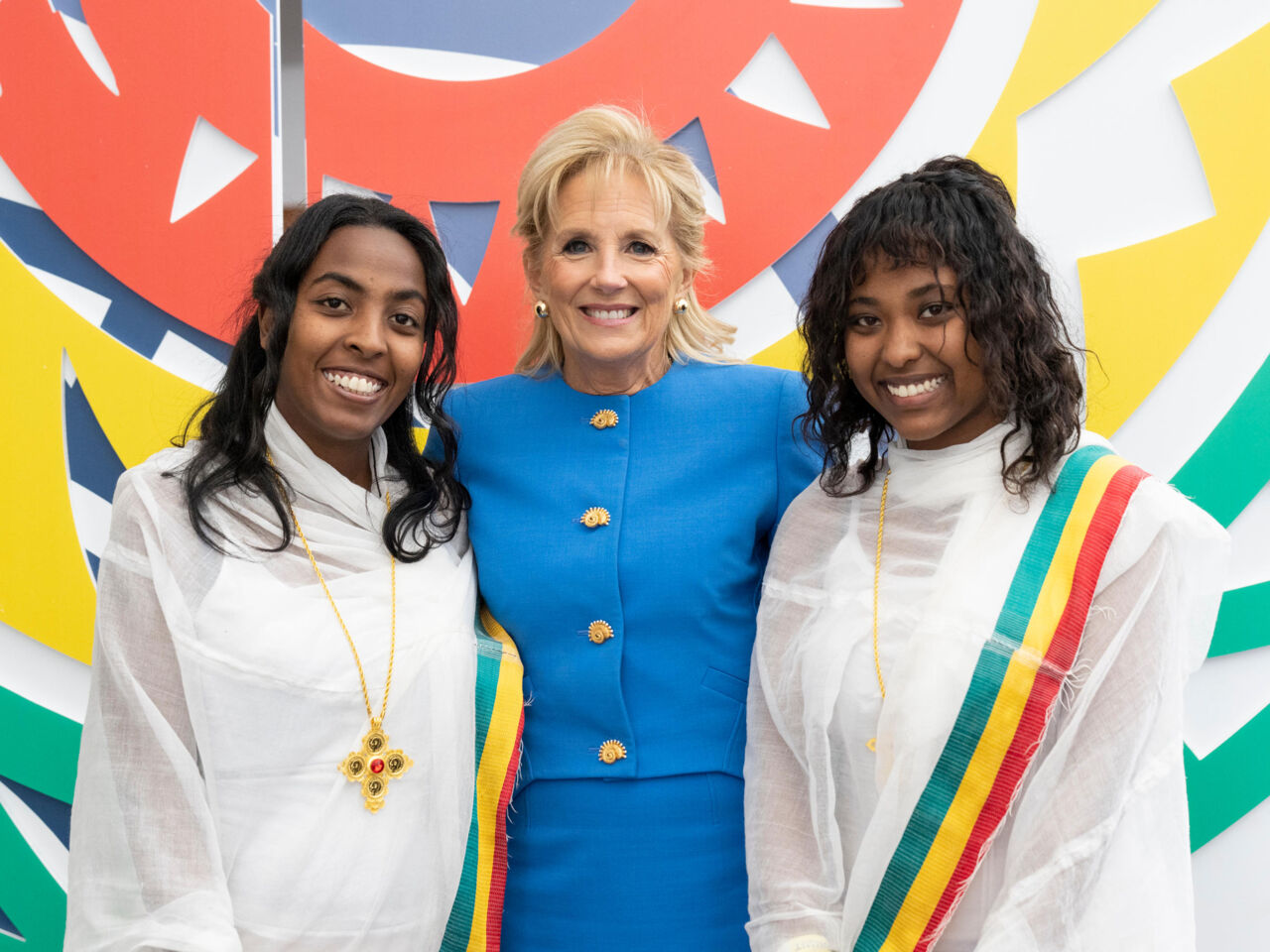 First Lady Jill Biden with Kalkidan Tadesse and Wubit Tadesse from Happy Pads, the winner of BeChangeMaker 2022, at the US Africa Leaders Summit at the Kennedy Center in Washington, DC on 14 December 2022. (Official White House Photo by Erin Scott)
