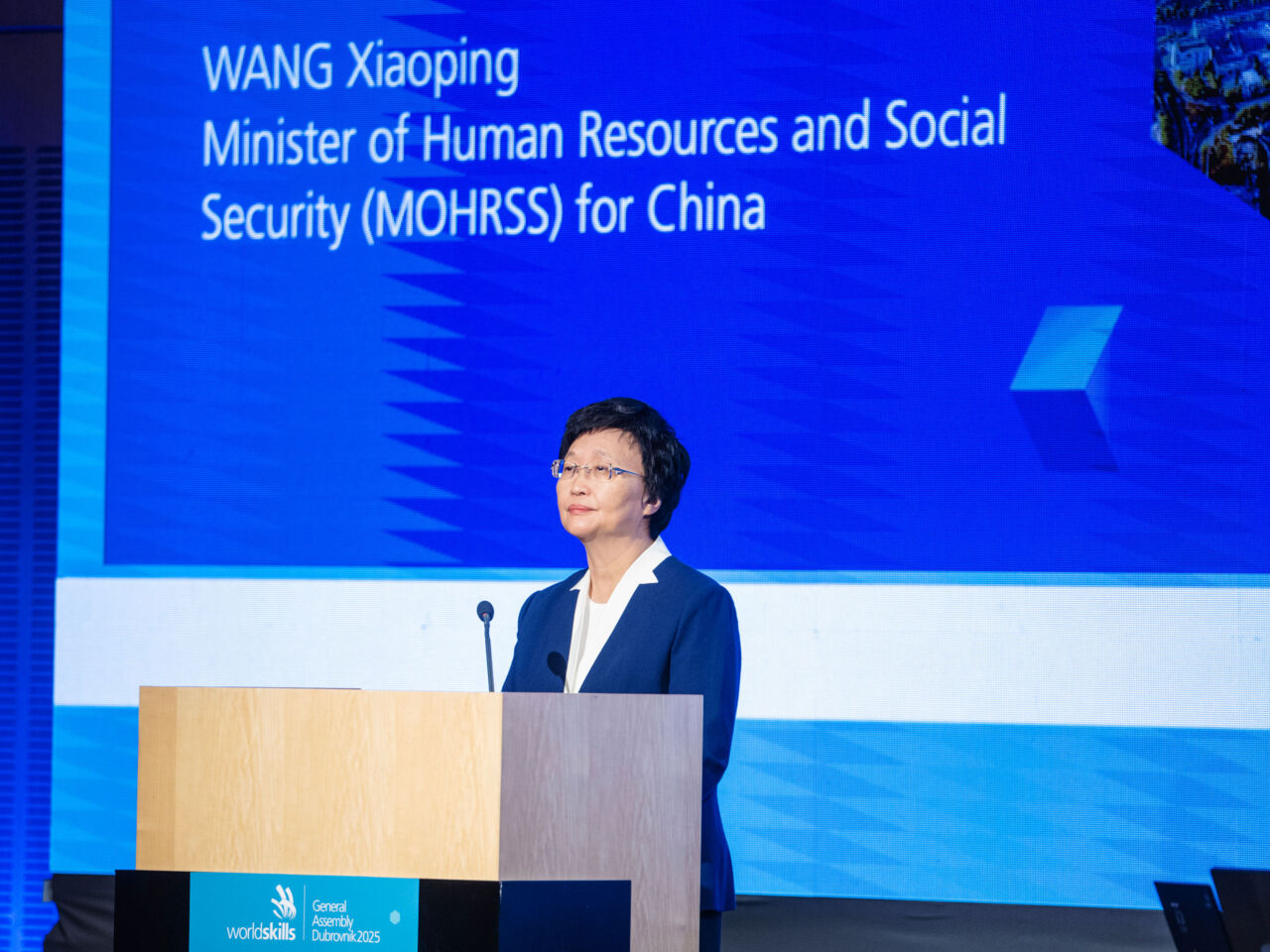 China’s Minister of Human Resources and Social Security, Minister Wang Xiaoping at WorldSkills General Assembly 2025.
