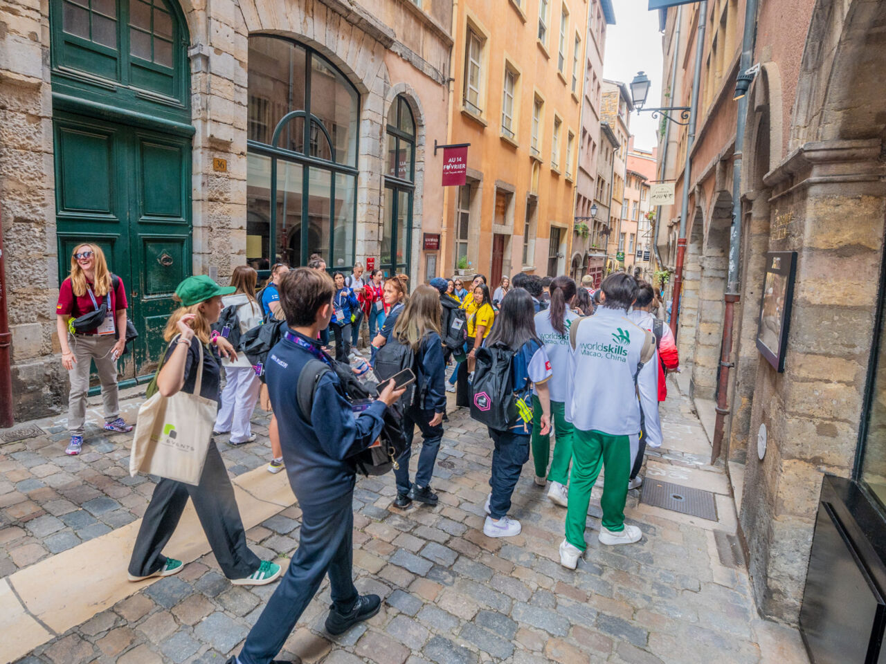 WorldSkills Competitors talk through the streets of the old town in Lyon as part of their excursion.