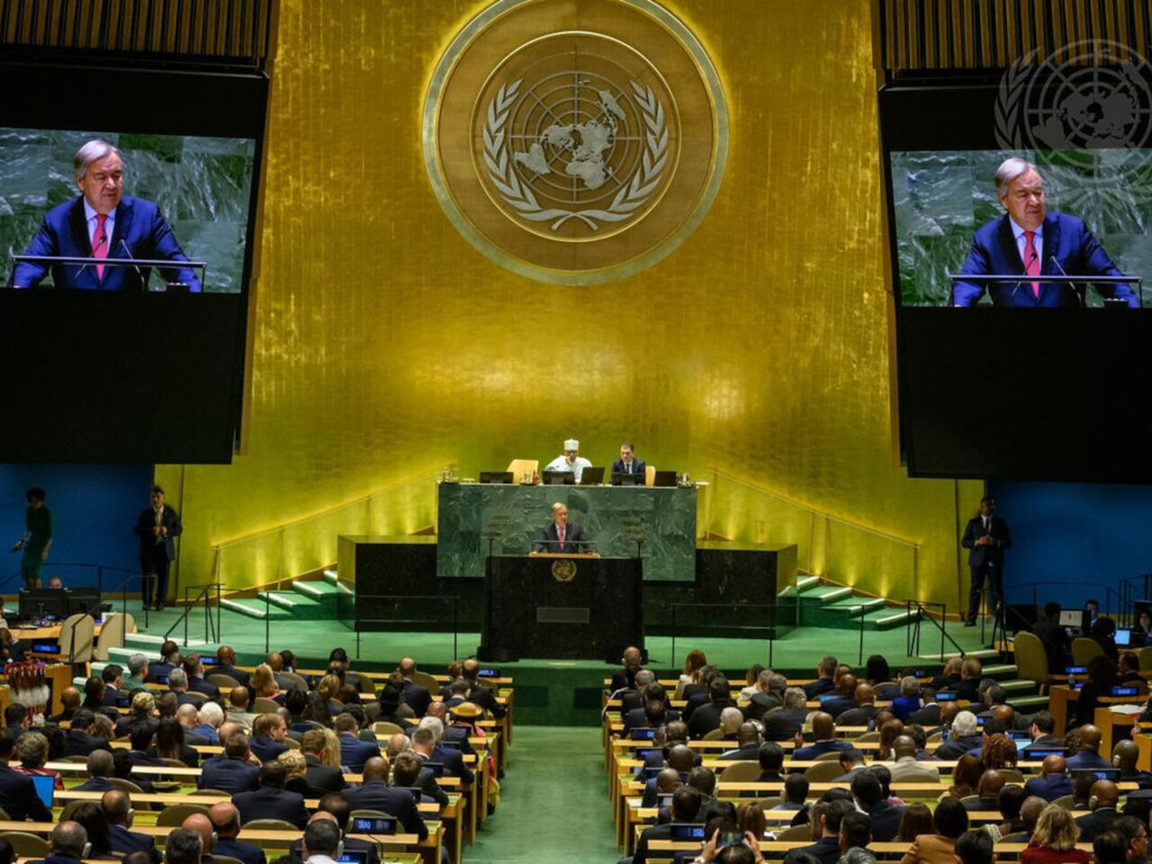 A view of the chamber as UN Secretary-General António Guterres addresses 79th Session of General Assembly Debate.