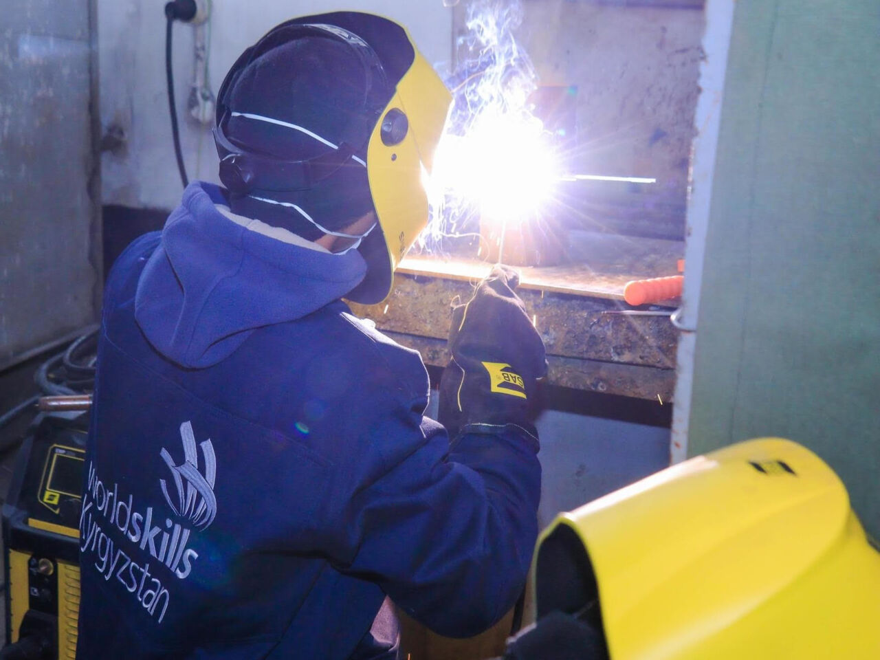 A competitor in welding at the first national competition held by WorldSkills Kyrgyzstan.