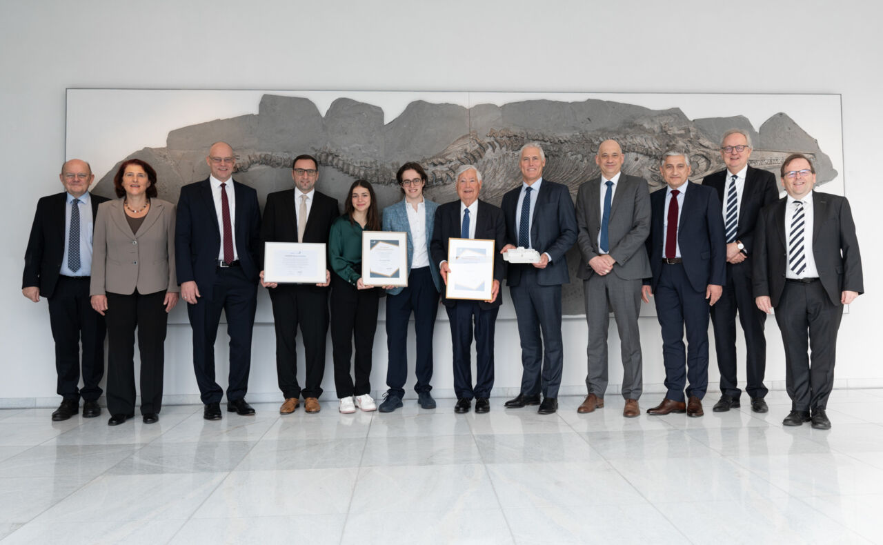 Attendees of WorldSkills Lifetime Achievement award presented to Dr Wilfried Stoll and Dr h.c. Kurt Stoll at  Festo’s headquarters on 8 February 2024, in Esslingen am Neckar, Germany.