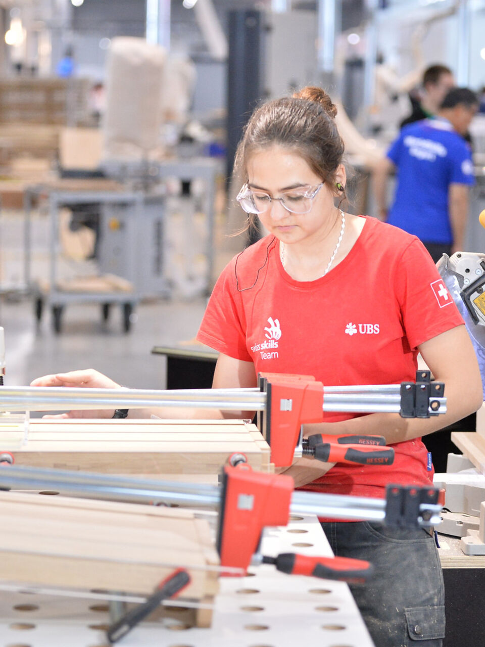 Samanta Tatjana Kämpf competing in cabinetmaking at WorldSkills Kazan 2019.