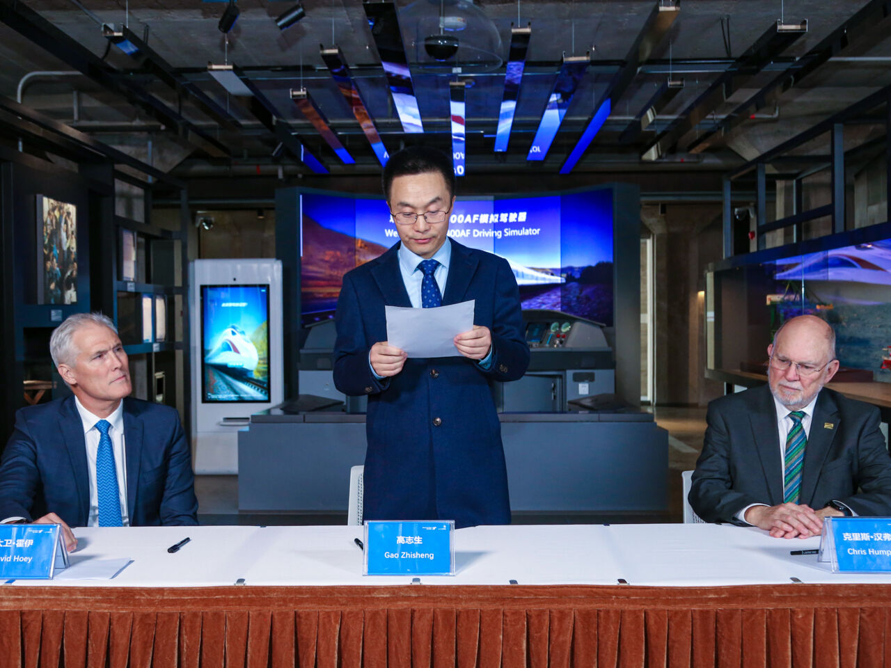 Zhisheng Gao, General Manager of Jiean Hi-tech gives a speech during a signing ceremony atthe opening of the WorldSkills Museum in Shanghai, China.