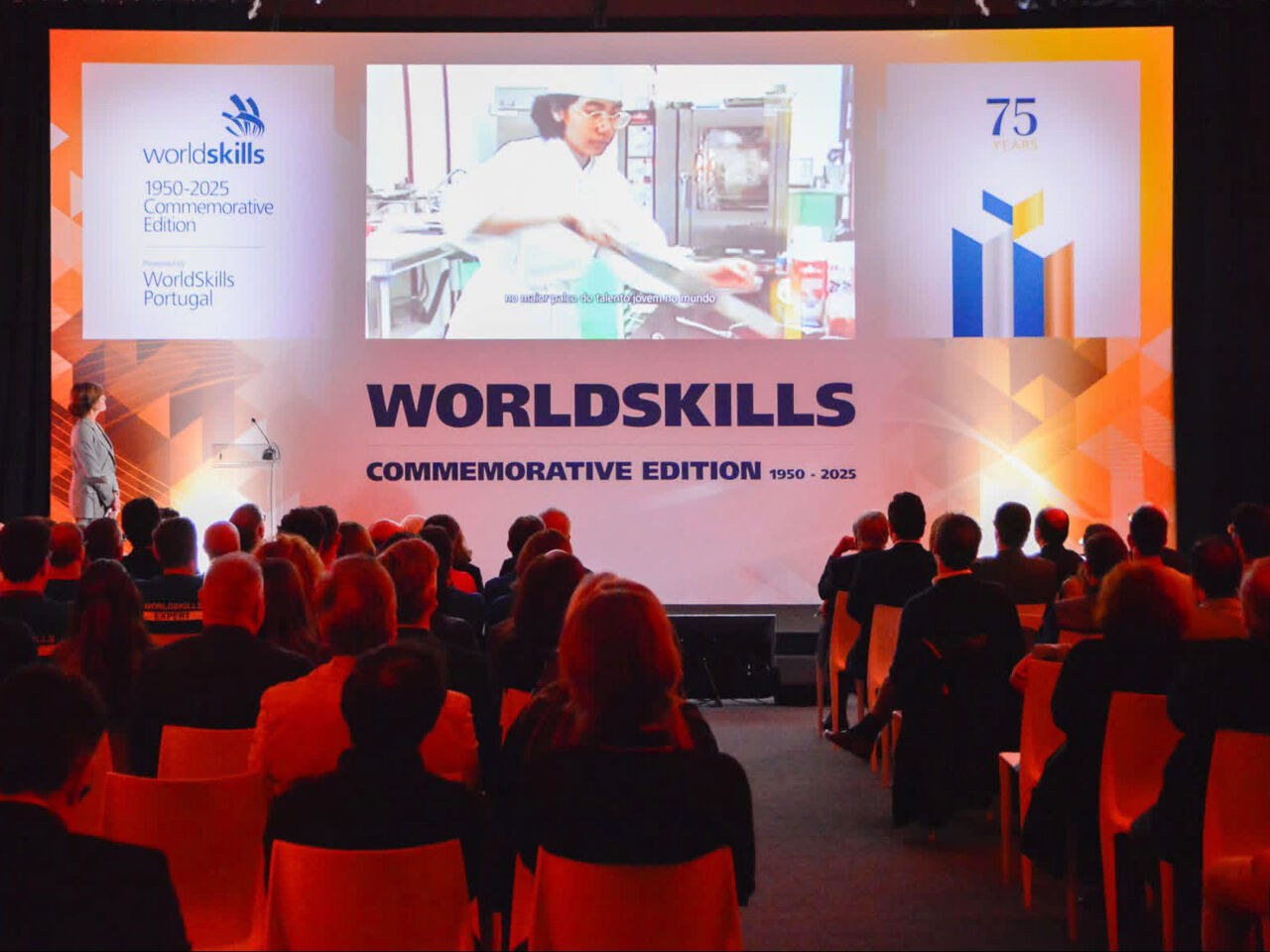 The audience watching a presentation on screen during WorldSkills Commemorative Edition taking place from 4 to 8 November at Marquês de Pombal High School in Lisbon.