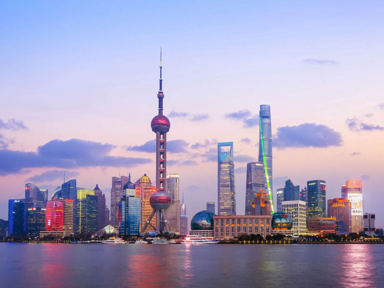 A wide shot of the Shanghai skyline.
