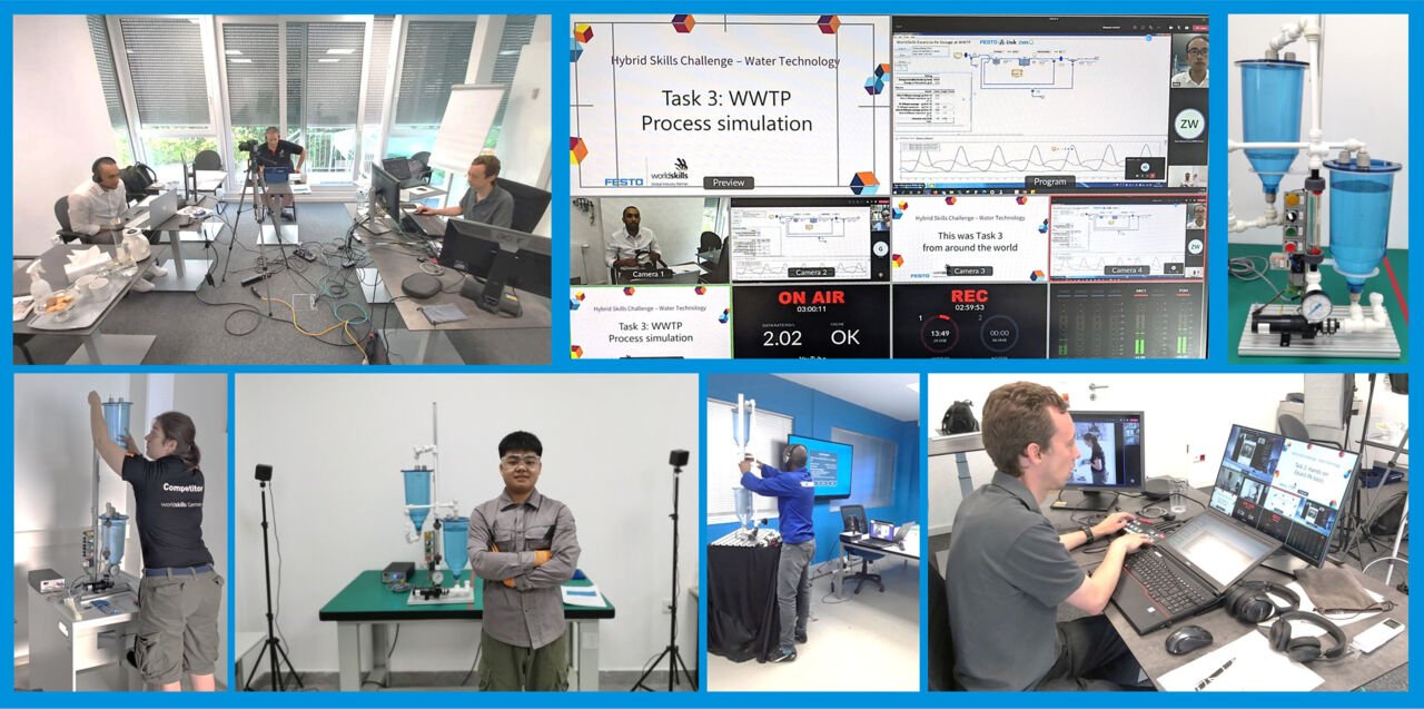 A collage of images of competitors at the Hybrid Skills Challenge in Water Technology on 20 July 2021.