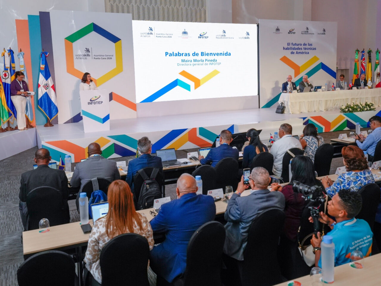 Maira Morla Pineda, General Director of INFOTEP and Official Delegate of the Dominican Republic to WorldSkills gives a speech during WorldSkills Americas General Assembly 2026 in April 2026.