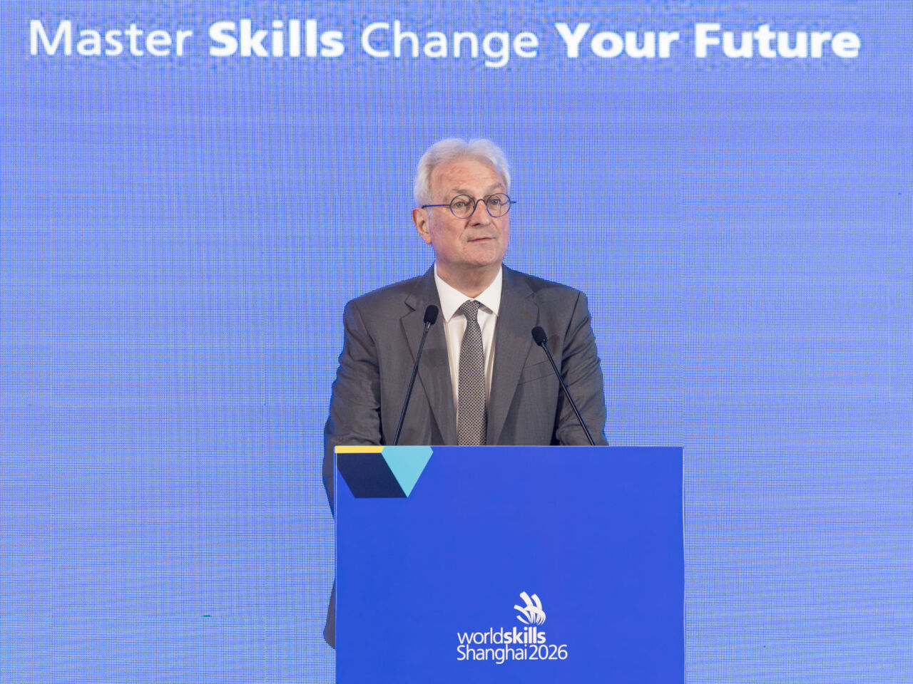 Francis Hourant, President of WorldSkills, addressing the distinguished gathering of diplomats in Beijing in May 2026.